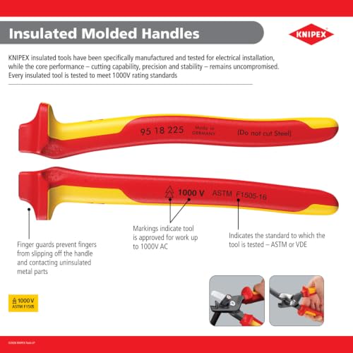 KNIPEX Tools - Long Nose Pliers With Cutter, 1000V Insulated (2618200SBA),Yellow