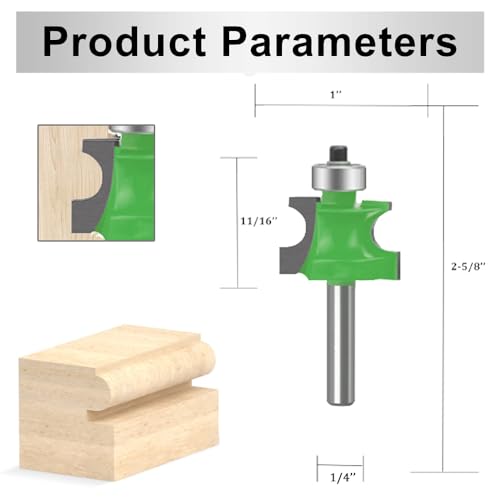 LEATBUY 5 PCS Router Bit Set 1/4-Inch Shank Round Over Raised Panel Cabinet Door Ogee Rail and Stile Router Bits Sets Woodworking Wood Cutter, Wood Carbide Groove Tongue Milling Tool (Round) 6