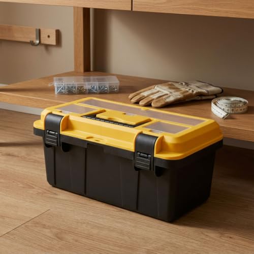 Hardware Organizer Box, 13 in Tool Box with Tray for Garage DIY