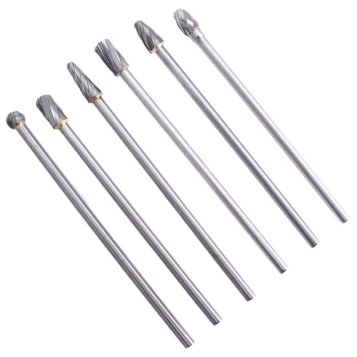 6Pcs Carbide Burr Set 150mm Length Carbide Burr 1/4 Inch Shank Rotary Aluminum Cut Burr Fit for Woodworking, Drilling, Metal Carving, Engraving, Polishing