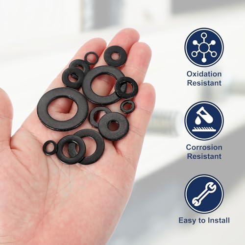 uxcell 60 Pcs Flat Washer for Screws, Stainless Steel Washers 6mm ID x 16mm OD x 1mm Thick for Bolts, Factories Repair, Kitchens, Shops, and Outdoor Construction, Black