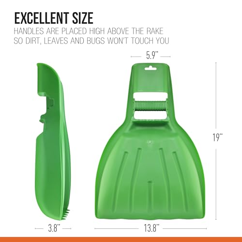 Leaf Collector & Adult Rake Set, Leaf Scoops & Rake for Leaf Picker Upper Gardening Lawn Care Hand Tools, 1 Lawn Cleaning Garden Rake & 1 Pair Leaf Scoop, Green Plastic Leaf Grabber, by Superio Adult Green Leaf Collector & Rake Set