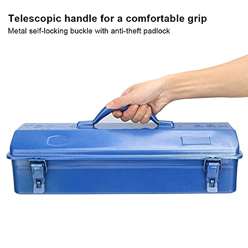 Multifunction Iron Portable Tool Box, Repair Tool Storage Container Holder Blue(37x16x11（350）)