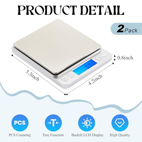 Copkim 2 Pack Digital Gram Scale 500g/0.01g, Portable Jewelry Food Scale with 20g Calibration Weight Accessories, Tweezers, LCD Display High Precision Kitchen Multifunctional Stainless Steel