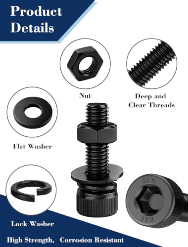 800PCS M3 Screws Assortment Kit, 12.9 Grade Alloy Steel Socket Head Cap Screws with Hex Nuts, Flat & Spring Lock Washers, Metric Bolt Set S2.5 Hex Key Included, Black Oxide, for 3D Printing M3 800pcs