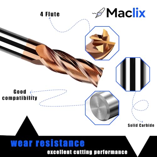 2pcs 3/8" Carbide End Mill Bits Set - 3/8" Diameter, 2-1/2'' Overall Length - 4 Flutes Milling Bits for Alloy Steels, Hardened Steels, Copper, Cast Iron 3/8 inch