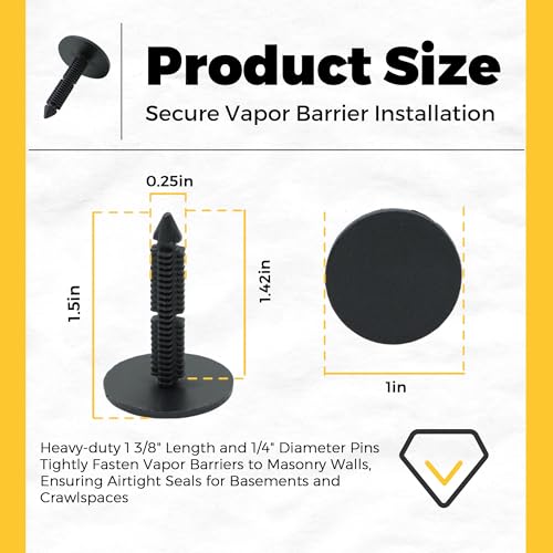 150-Pack 1 3/8'' Christmas Tree Vapor Barrier Fasteners - Heavy-Duty Black Polyethylene Insulation Pins for Masonry Walls, Crawlspaces & Vapor Barriers Black 150 Pack