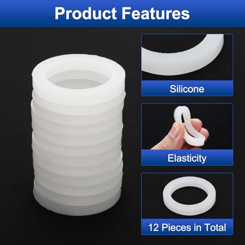 uxcell 12 Pcs Solid Silicone Flat Washer DN40 2-5/32" OD x 1-1/2" ID x 1/4" Thickness Large Washers O Ring Sealing Gaskets, Industrial Flat silicone Spacer, White 1-1/2" x 2 5/32" x 1/4"
