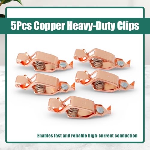 YUXIVCNE 5Pcs Copper Heavy-Duty Battery Clips Replacement for Discharge Testing for Heavy-Duty Grounding Lighting Applications 75A Test Clamp, Copper Alligator Clip, 19MM MAX Opening Width