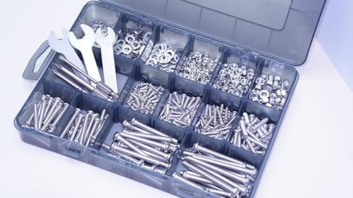 Nut and Bolt Set, Comprising 230 Pieces of Stainless Steel Components, Including a Variety of Cross-Head Nuts and Bolts with Classification of Nuts, Bolts, and Washers.