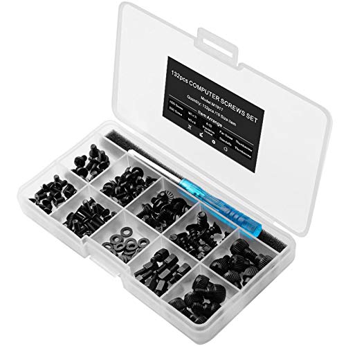 132pcs PC Build & Repair Screw Kit with Screwdriver for Motherboard, GPU,HDD, SSD,Case Fans -Includes Standoffs & Thumbscrews