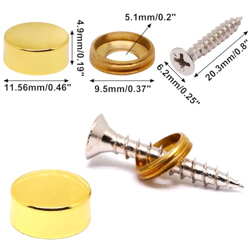 16set Screw Covers Caps, Solic Brass Screw Cap Covers Gold Decorative Screws with Caps 0.47"/12mm Diameter Mirror Decorative Screws Fasteners, Upholstery Screws with Caps (12mm, Gold) Dia. 0.47inch