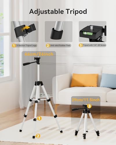Nikotek Laser Level with Tripod, Self-Leveling Green Beam Horizontal and Vertical Cross-Line Laser for Home Decoration Carrying Pouch, Battery Included (27 Inch Tripod) 27 Inch Tripod