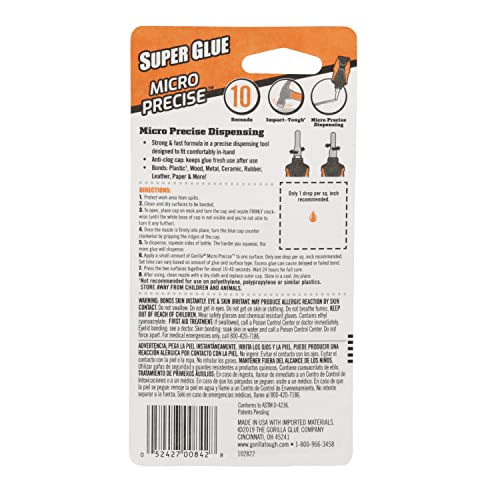 Gorilla Micro Precise Super Glue Gel, Clear, Cyanoacrylate, 5.5g, 2-Pack Pack of 2
