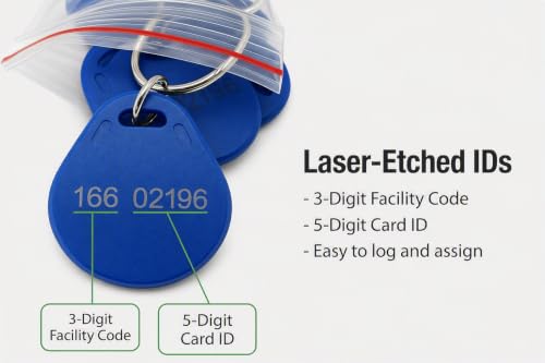 25pcs - 26 Bit Proximity Key Fobs - Read Only - Compatable with 26-bit Wiegand ISOProx 1386 1326 H10301 Formatted Readers Blue