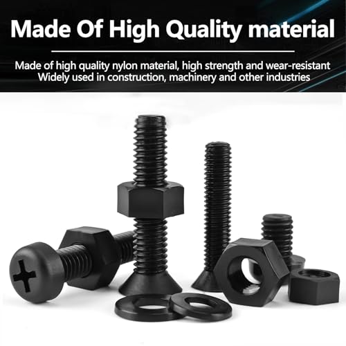1275pcs Black Nylon Phillips Pan Head Bolt Nut Washer Kit,M2-M6 Black Plastic Flat Pan Head Machine Screws Nuts Washers for Micro Controller Board Building,Insulate or Fasten PCB Board
