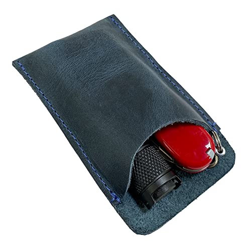 Hide & Drink, EDC Pocket Slip, Multitool Sleeve & Pen Holder for Everyday Use, Camping Accessories, Small Tool Organizer, Full Grain Leather, Handmade Slate Blue