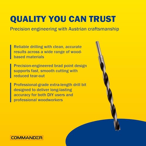 Fisch Premium Brad Point Drill Bit, 9/16" x 250mm, High-Accuracy Woodworking Bit with Beveled Edges for Smooth, Tear-Free Holes, Ideal for Professional & DIY Use, Made in Austria