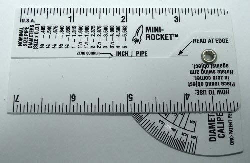 Mini Pipe Caliper / Diameter Caliper and Ruler - Fractional - 5 Pack