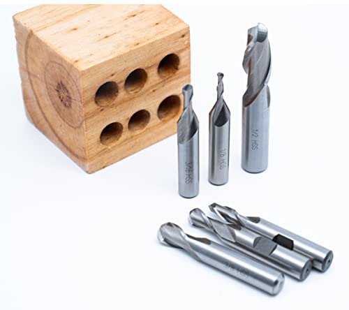 M2 HSS 6PC Set Ball END Two Flute END Mills Set 1/8 3/16 1/4 5/16 3/8 1/2