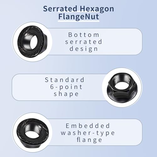 200 Pcs Hex Serrated Flange Nuts, M6 x 1mm Pitch, Black Zinc 200Pcs M6*1mm Black