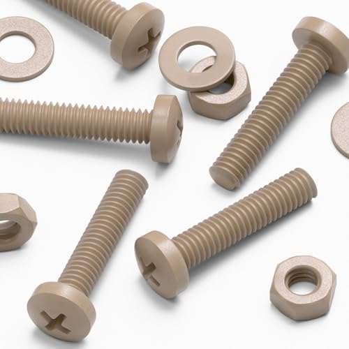 5X Natural PEEK Pan Head Plastic Screws & Bolts M4 x 20mm, Nuts & Washers