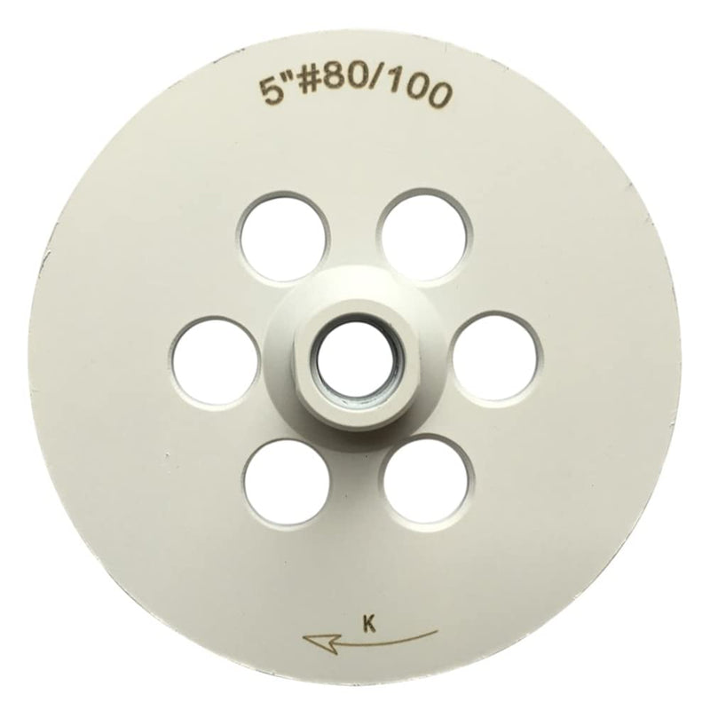 5" Grinding Wheels for Concrete, Granite, and Marble, #80/100 Grit, 5/8"-11 Threaded Arbor 5" Diameter
