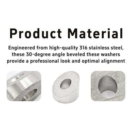 10Pcs 1/4" 30 Degree Angle Beveled Washers, 316 Stainless Steel, for 1/8"-3/16" Cable Railing Stair Ends, Marine Grade, Fits Wood & Metal Posts, DIY Deck & Balustrade ID1/4inch