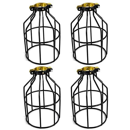 4-Pieces Industrial Vintage Style Metal Lamp Guard Cage for Pendant String Lights and Vintage Lamp Holders Black (4) 4