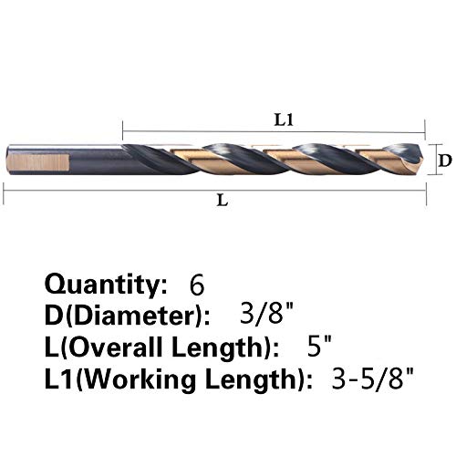 6 PCS, 3/8", Black and Gold Twist Drill Bits (Pack of 2) 3/8 in (Pack of 2)