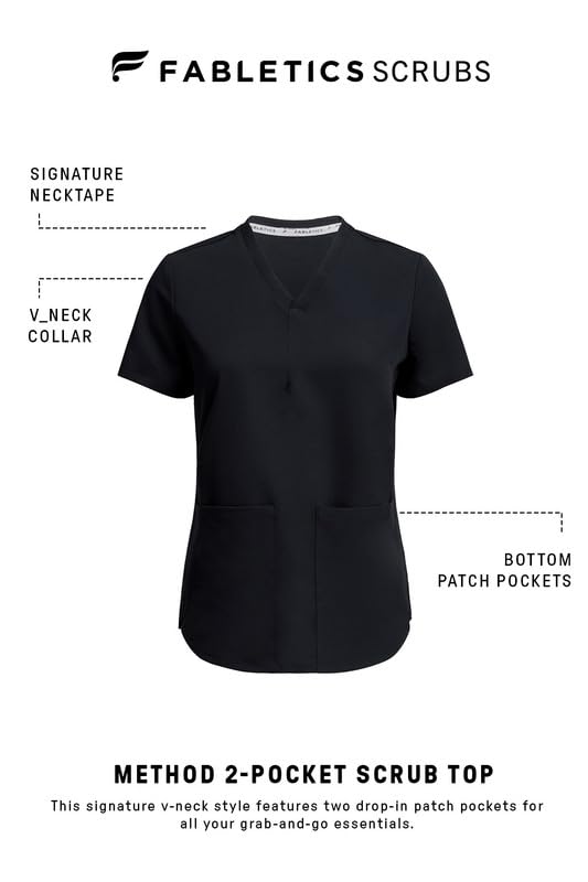 Fabletics Women's Method 2-Pocket Scrub Top - MotionTech, 4-Way Stretch, Wrinkle-Resist, Anti-Shrink Large Black
