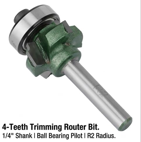 FTVOGUE Trimmer Router Bit R1/R2/R3 Woodworking Milling Cutter 4 Teeth Trimming Cutter for Woodworking Engraving Machine(1/4 * R2) 1/4 * R2