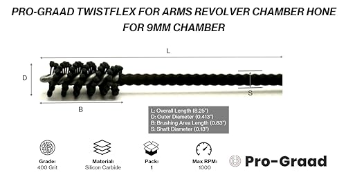 TwistFlex Revolver Chamber Hone for 9mm Pistols, 400 Grit Silicon Carbide