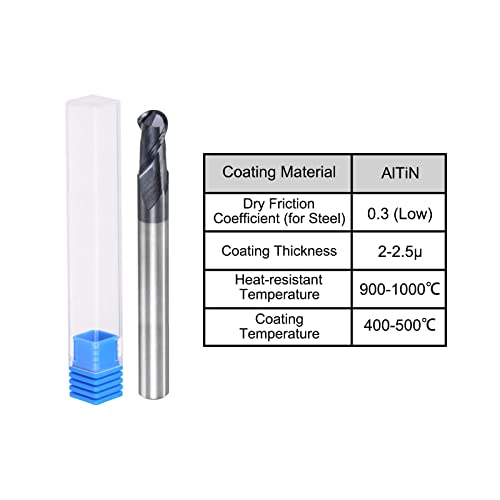 uxcell Ball Nose End Mill 3mm Tip Radius Solid Carbide AlTiSin Coated CNC Router Bits 2 Flute Spiral Milling Cutter HRC45 with 6mm Shank 100mm (4-inch) Length 3mmx12mmx6mmx100mm