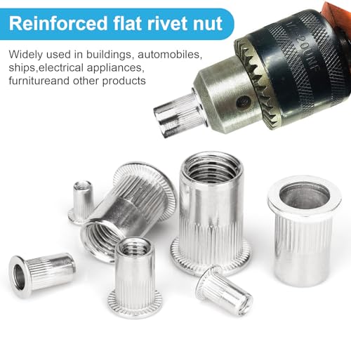 320Pcs Metric & SAE Rivet Nuts Kits, 304 Flat Head Rivnut, Silver 320pcs-Metric&SAE Kits