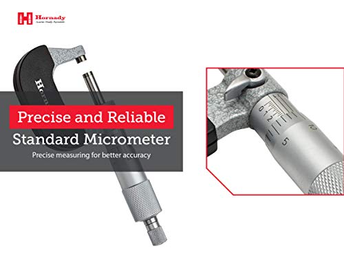Hornady Vernier Micrometer 050072 - Reloading Equipment for Measuring Diameters & Lengths Up to 1 Inch Range & 0.0001 Inch Accuracy-Reloading Micrometer with Ratchet Stop, Spindle Lock, & Storage Case # 50072