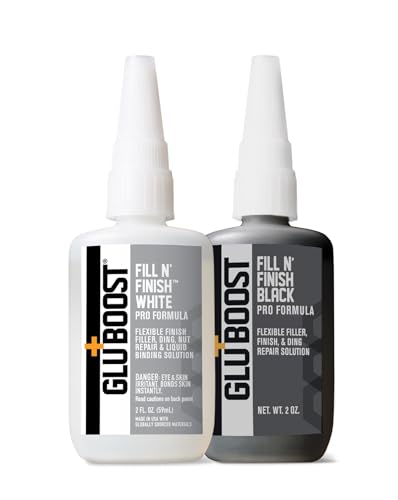 GluBoost Fill n' Finish Black - Flexible Non Cracking and Durable Self-Leveling Wood Clear Pore Filler Finish - Ding Repair Solution - Black - 2 Oz