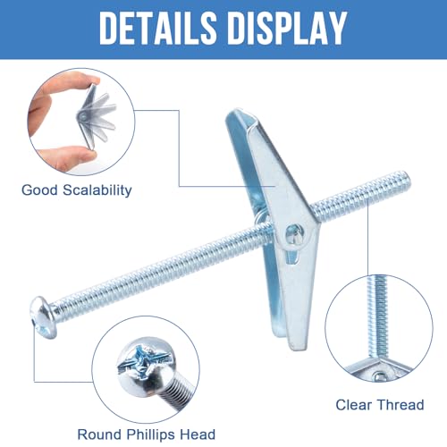 1/4"x4" Toggle Bolts (60 Pcs) 1/4 inch Wall Anchors for Drywall Heavy Duty, Butterfly Anchor Bolt for Hollow Wall, Sheetrock, Ceiling 1/4" (60 Pcs)