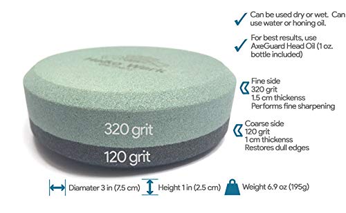 Helko Werk Dual Grit Axe Sharpening Stone - Axe Sharpener and Axe Puck, Machete Sharpener Hatchet Sharpener Dual 120 grit and 320 grit, Lightweight Field Sharpener for Axes (Sharpening Stone) #22100 Sharpening Stone #22100