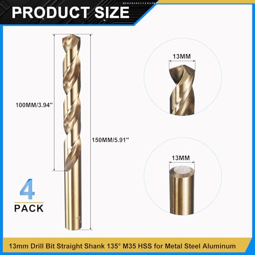 PATIKIL 13mm Drill Bit M35 Cobalt 5% High-Speed Steel for Metal 4 Pack