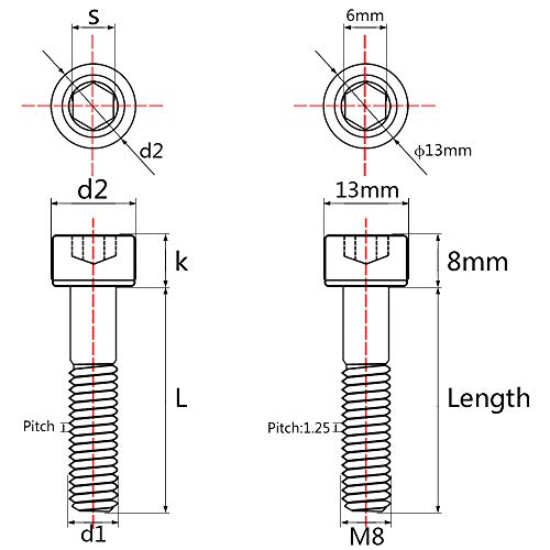 Titanium M8 Socket Head Bolt (Square Head M8x45mm, Black) Square Head M8x45mm