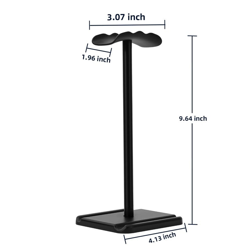 Headphone Stand, Headset Holder with Phone Holder for Desk Office Gaming | TPU-Padded Headrest, Aluminum Pole, Anti-Slip ABS Base, Universal Earphone Stand, 1 Pack Black