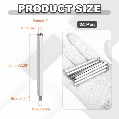 PATIKIL 24pcs M3x60mm+6mm Male Female Hex Standoff, Nickel Plated Iron PCB Motherboard Spacer Standoffs for Computer Cases Circuit Boards FPV Drone Quadcopter, Silver