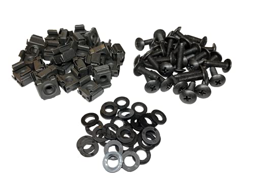 RackGold® Black 10-32 Cage Nut & Screws w/Washers 25-Pack - USA Made &