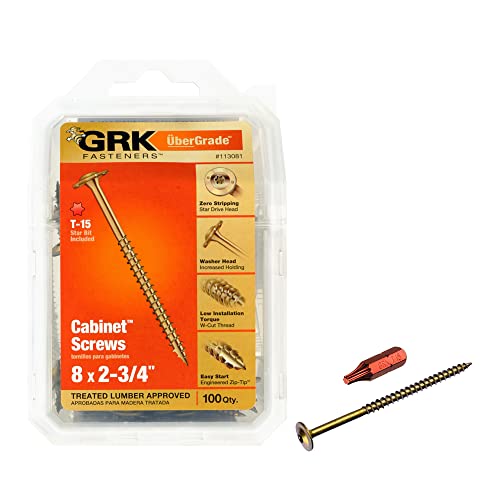 GRK Fasteners #8 x 2-3/4" Low-Profile Cabinet Washered Screws, 100 PCS
