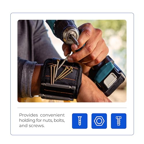 Magnetic Wristband for Men & Women – 10 Strong Magnets for Holding Screws, Nails, Drill Bits – Adjustable 1680D Ballistic Nylon Tool Holder – Cool Handyman Gadgets & DIY Black 10_magnet