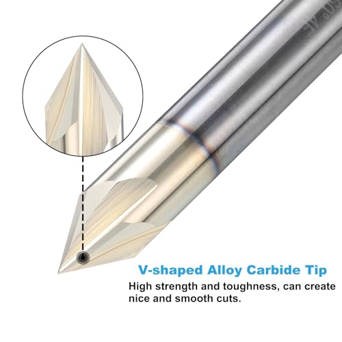 uxcell 2 Pcs 60 Degree V Groove Engraving Router Bit for CNC Tip and 4 Flutes 3/8 Inch Shank Carving Bit Nano Coated Carbide End Mill for Carving Engraving
