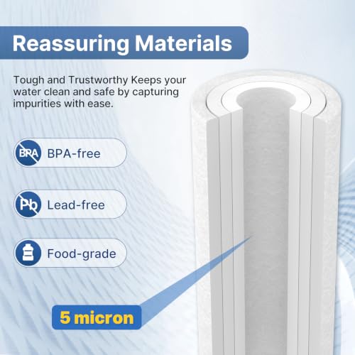 EXCELPURE 5 Micron 10" x 2.5" Whole House Sediment Home Water Filter Cartridge Replacement for Any 10 inch RO Unit, Culligan P5, Aqua-Pure AP110, Dupont WFPFC5002, CFS110, WHKF-GD05, PP10-05, 4PACK 4 Count (Pack of 1)