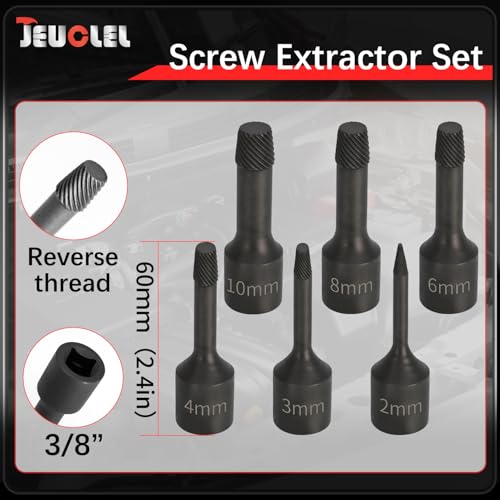 6PCS 3/8” Drive Impact Wedge Proof Extractor Set, Bolt Extractor Kit Long 6pcs Wedge Proof Extractor
