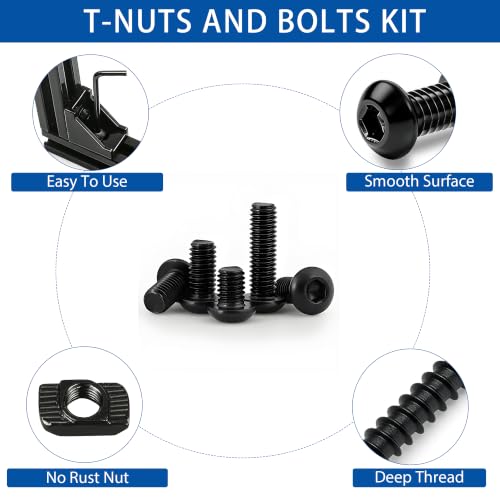 280PCS M5 T-Nuts Screws Assortment Kit 10.9 Grade Carbon Steel Nut Bolt Set